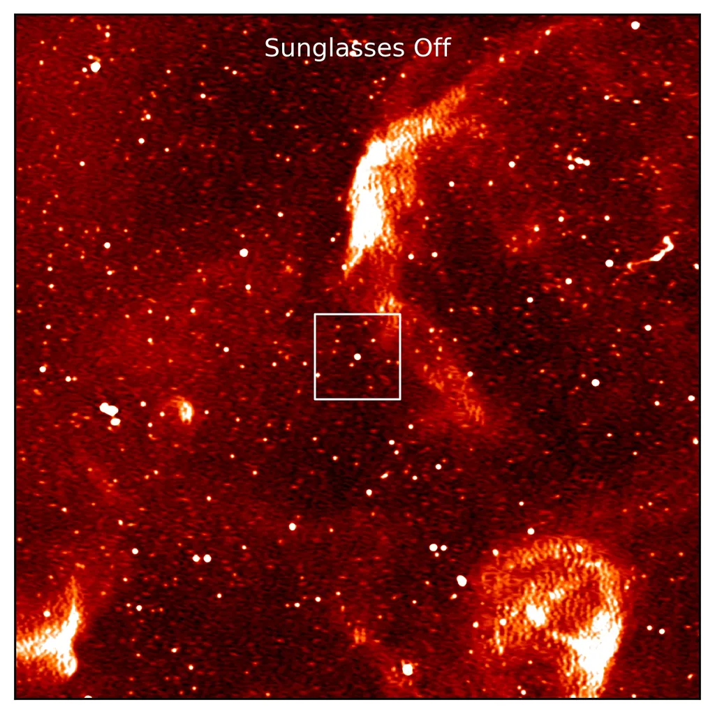 Campo de visão do radiotelescópio MeerKAT sem os "óculos de sol" (Imagem: Reprodução/Yuanming Wang)