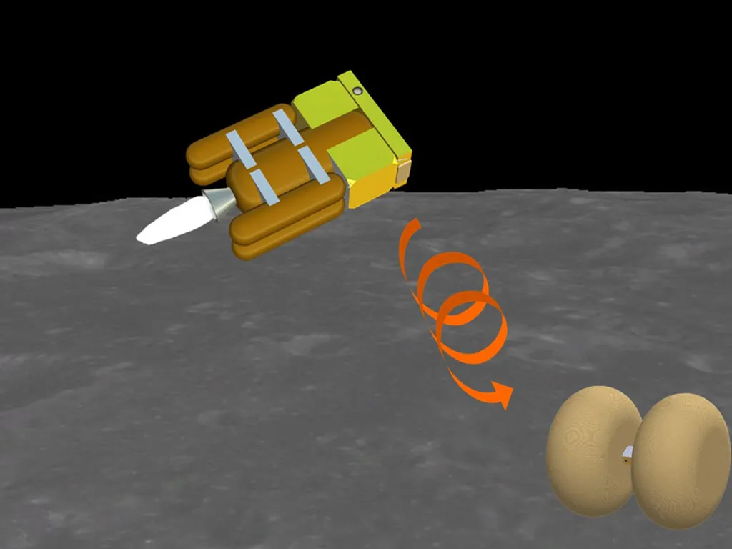Representação do lander OMOTENASHI sobre a superfície lunar (Imagem: Reprodução/JAXA/University of Tokyo)