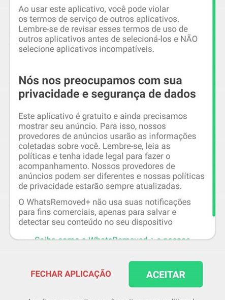 Aceite os termos de privacidade e autorize o acesso do aplicativo às suas mensagens do WhatsApp (Captura de tela: Ariane Velasco)