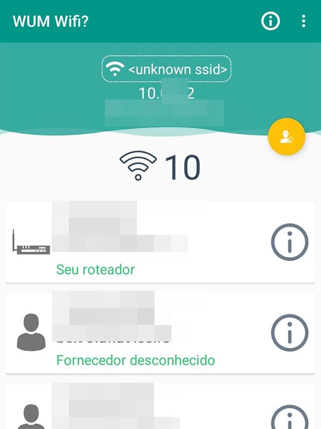 Wi-Fi: toque em "i" para acessar informações adicionais sobre os dipositivos conectados na rede (Captura de tela: Ariane Velasco)