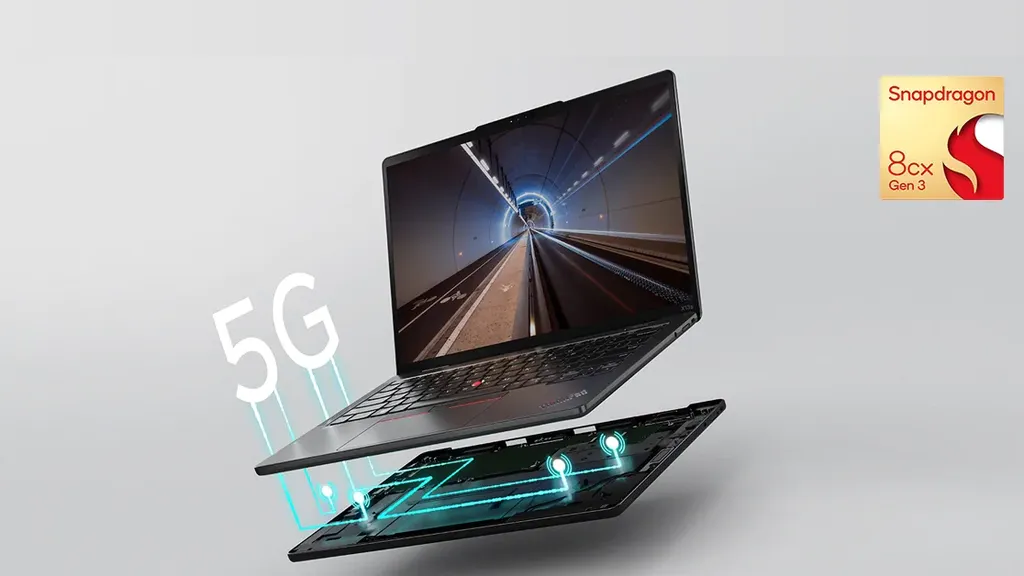Primeiro notebook do mercado a trazer o Snapdragon 8cx Gen 3, o ThinkPad X13s também seria o primeiro laptop 5G do Brasil (Imagem: Lenovo)