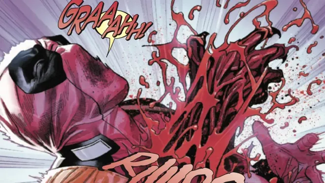 Um clone do Carnificina sai de dentro do corpo do Deadpool no melhor estilo 