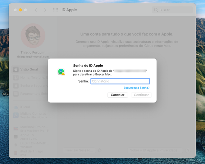 Coloque a senha do ID Apple - Captura de tela: Thiago Furquim (Canaltech)
