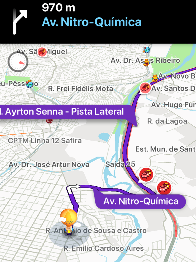 Muito mais do que a rota, o app também revela lentidão, acidentes e outros perigos (Imagem: Captura de tela/Canaltech)