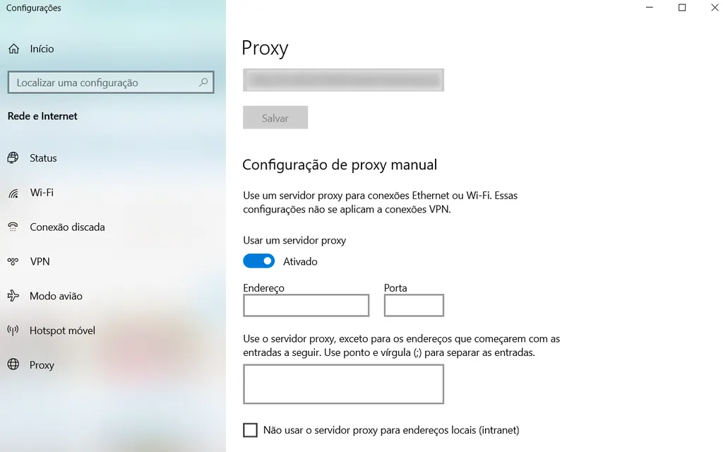 Altere configurações de proxy no seu computador (Captura de tela: André Magalhães)