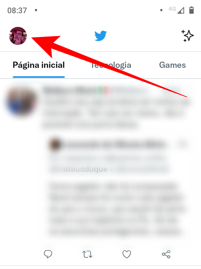 Clique no ícone do seu perfil do Twitter. Captura de tela: Matheus Bigogno (Canaltech)