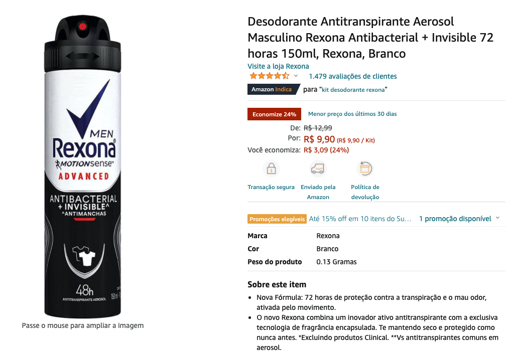 Desodorante Rexona Men Antibacterial + Invisible Aerosol 150ml