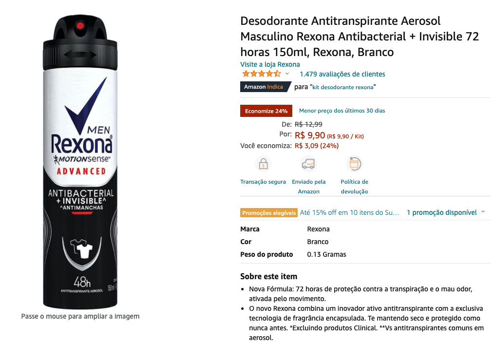 Desodorante Rexona Aero 150ML Men Antibacteria Invisible