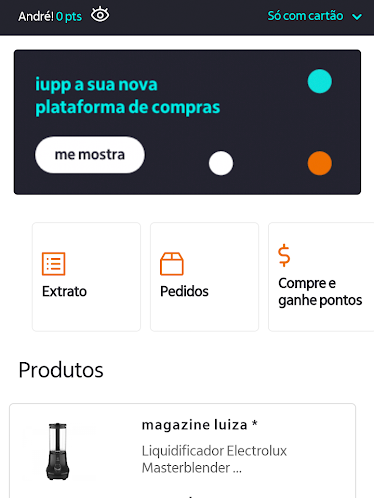 Página inicial dá acesso a pontos e produtos (Imagem: André Magalhães/Captura de tela)