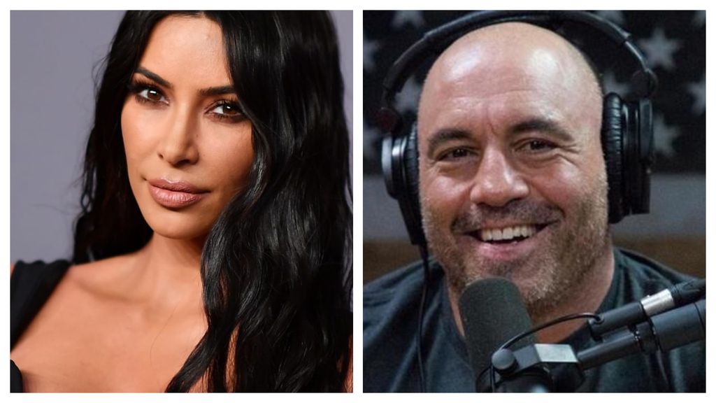 Kim Kardashian West (esq.) se junta a Joe Rogan (dir.) ao firmar contrato com o Spotify para transmissão exclusiva de um podcast a ser apresentado por ela (Montagem: Rafael Arbulu/Canaltech)