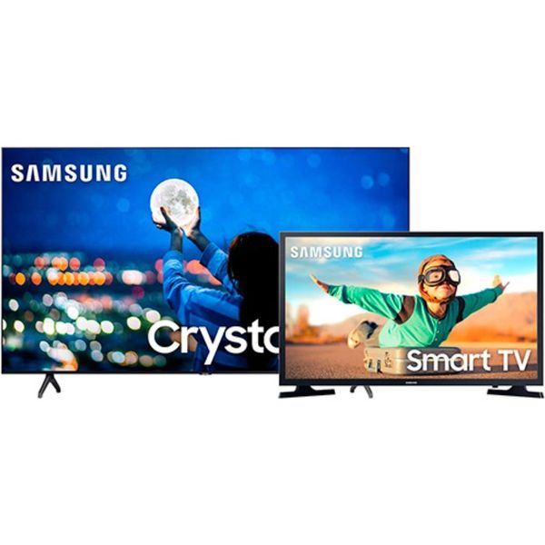 Samsung Smart TV 70'' Crystal UHD 70TU7000 4K 2020, Wi-fi + Samsung Smart TV LED 32'' Tizen HD 32T4300 2020 - WIFI, HDR, 2 HDMI, 1 USB - Preta