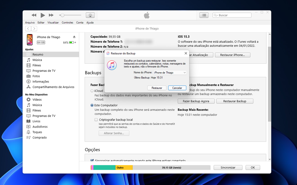 Verifique o backup mais recente ou que você deseja restaurar no iPhone (Captura de tela: Thiago Furquim)