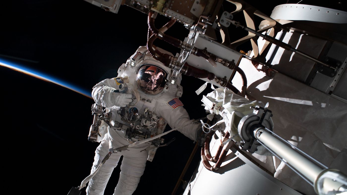 NASA astronauts install framework for new solar arrays on the ISS