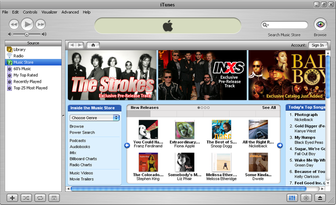 iTunes Store no programa para Windows em 2005 (Imagem: reprodução/GUIdebook)