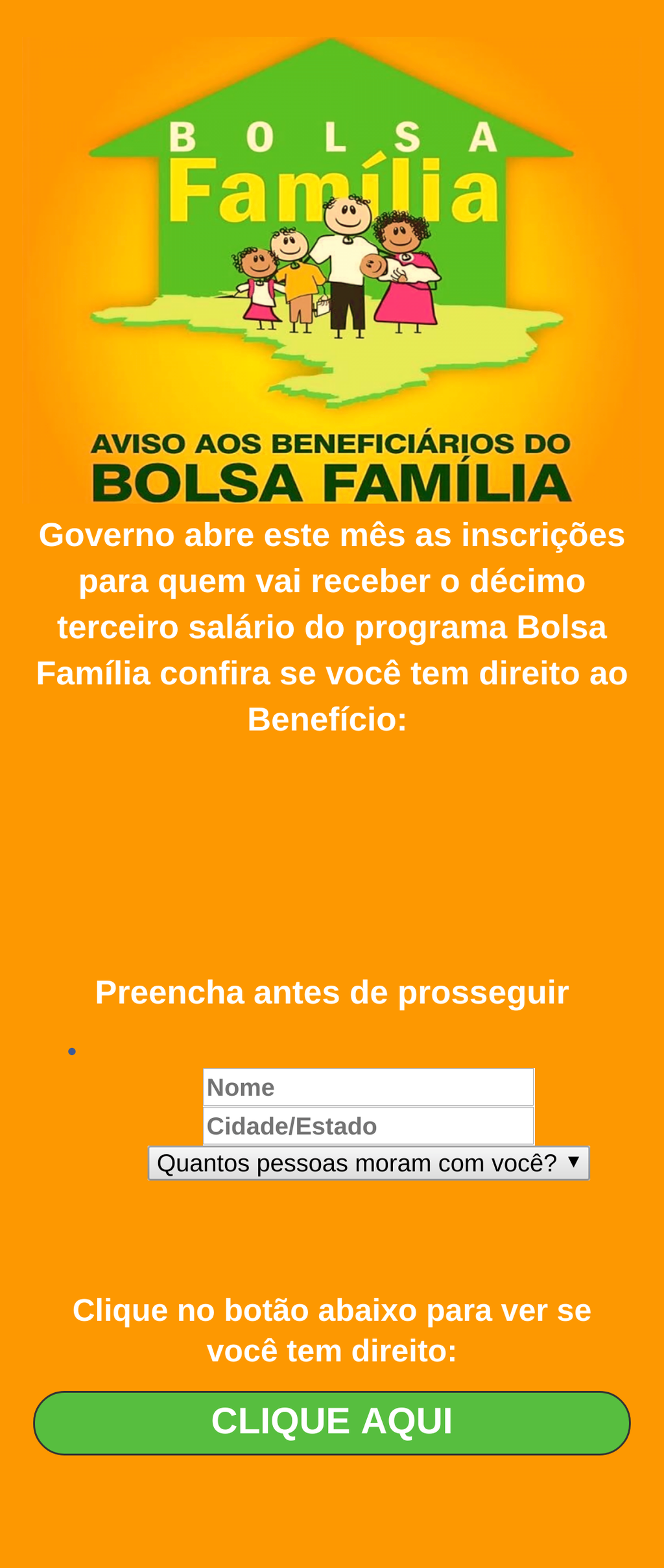 Ao clicar no link da mensagem, o usuário é levado a um site falso do Programa Bolsa Família, usado pelos criminosos para roubar dados pessoais (Imagem: dfndr lab)