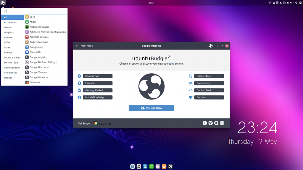 A aparência moderna do sistema, focada na parte gráfica, destoa dos conceitos ultrapassados sobre o Linux (Imagem: Reproução/Ubuntu Budgie)