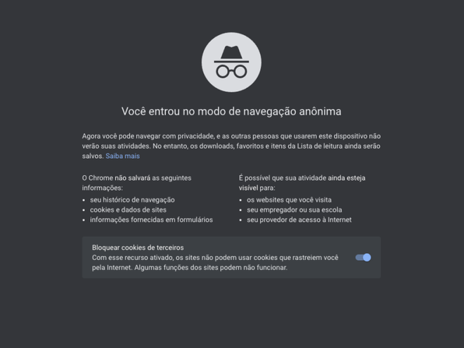 A tela inicial do modo anônimo no Google Chrome (Captura de tela: Caio Carvalho/Canaltech)