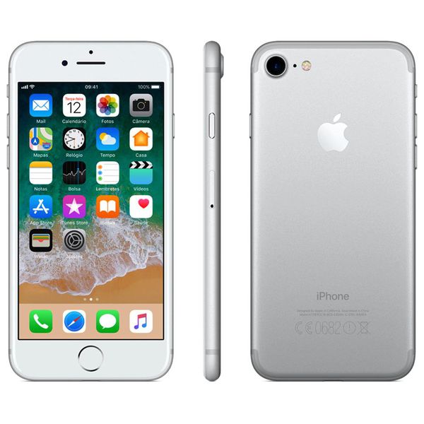 iPhone 7 Apple 3D Touch, iOS 11, Touch ID, Câm.12MP, Resistente à Água e Sistema de Alto-falantes Estéreo, 32GB, Prata, Tela HD de 4,7"