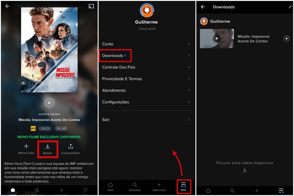 É possível baixar filmes e séries no aplicativo do Paramount+ para tablets e celulares (Imagem: Captura de tela/Guilherme Haas/Canaltech)