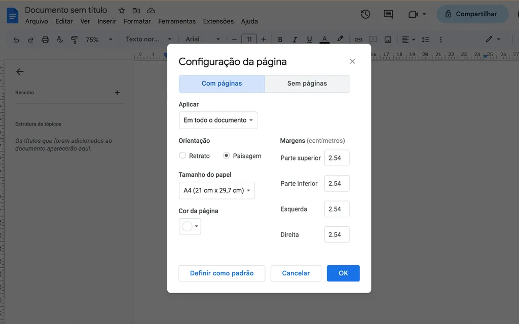 Configure o documento no Google Docs para criar um envelope manualmente (Imagem: Captura de tela/Thiago Furquim/Canaltech)
