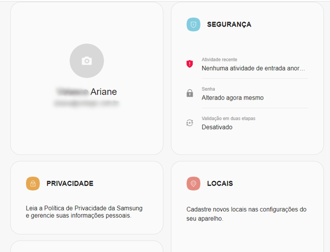 Samsung Account: função permite localizar o smartphone em caso de perda (Captura de tela: Ariane Velasco)