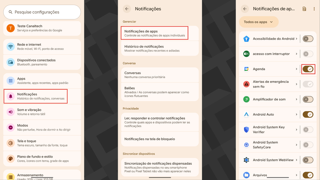 Passos para remover as notificações de apps