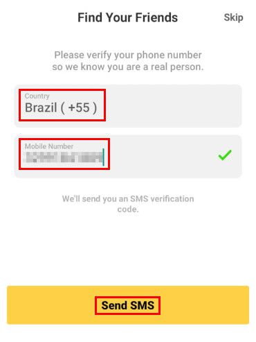 Coloque o código de área do Brasil, preencha o seu número e clique na opção "Send SMS" (Captura de tela: Matheus Bigogno)