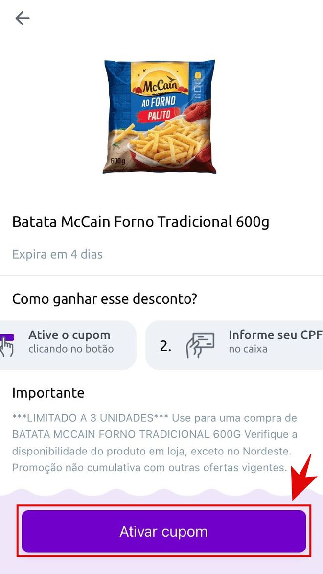 É possível ativar cupons em diversas seções do app e todos eles ficam registrados no CPF do cliente. (Imagem: Kris Gaiato/Captura de tela)