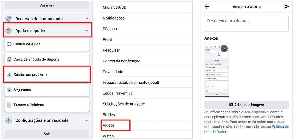 Confira como relatar problemas com vídeos no Facebook; rede social recomenda o uso do formato MP4 (Captura de tela: André Magalhães)