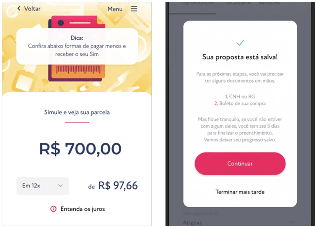 Aplicativo pode ser usado para solicitar empréstimos e tem opção de parcelar boletos (Captura de tela: André Magalhães)