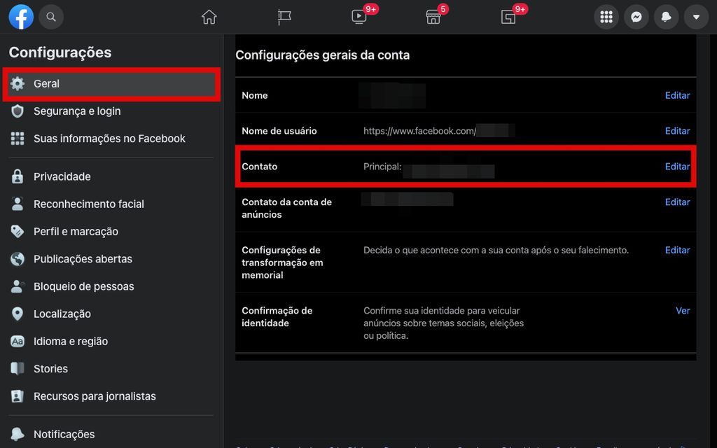 Como ver o e-mail cadastrado no Facebook: acesse as configurações do perfil (Captura de tela: Caio Carvalho)