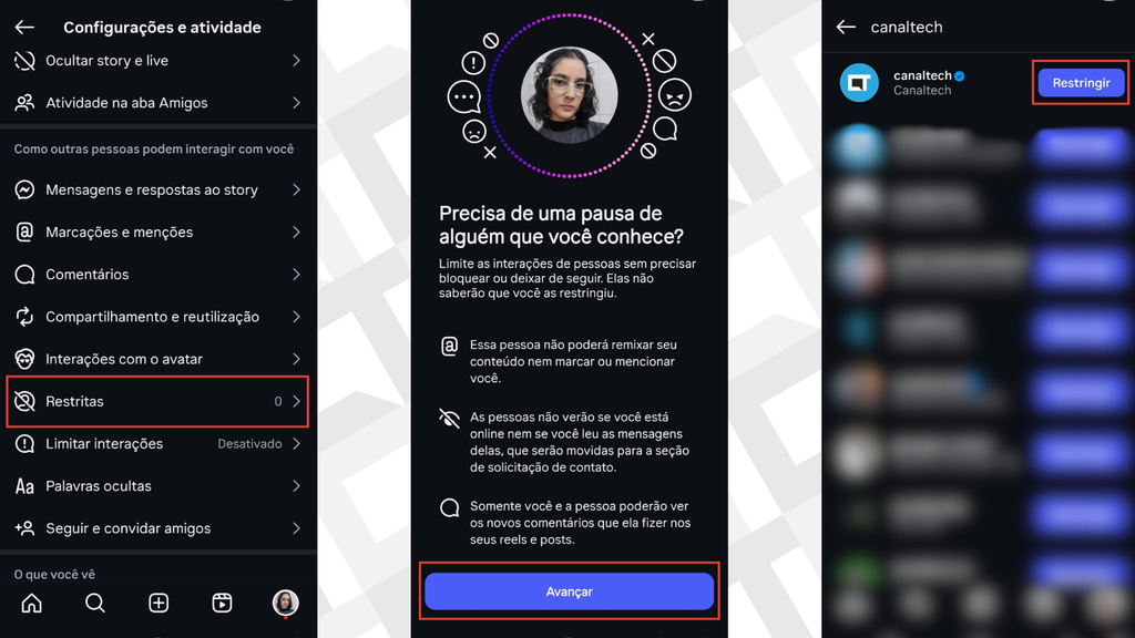Passos para restringir pessoas no Instagram