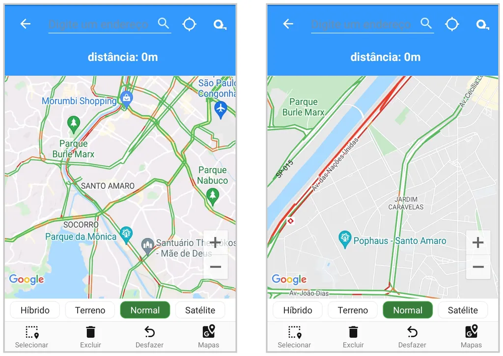 Com o app Mapas de Trânsito, você pode calcular diferentes rotas para evitar congestionamento (Captura de tela: Matheus Bigogno)