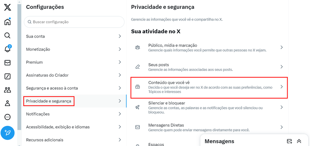 Você pode desmarcar a exibição de conteúdo sensível no Twitter/X (Imagem: Captura de tela/Guilherme Haas/Canaltech)