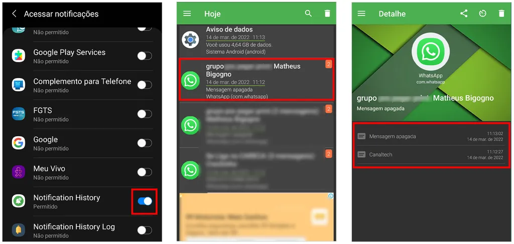 Saiba como ver mensagens apagadas do WhatsApp no Android com a ajuda do Notification History