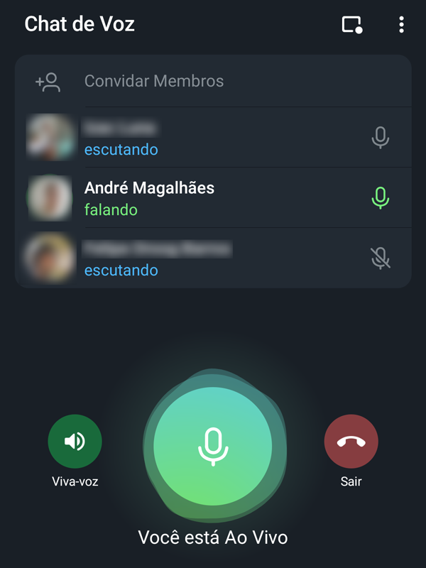 Telegram permite a criação de conversas por voz em grupos e canais (Imagem: André Magalhães/Captura de tela)