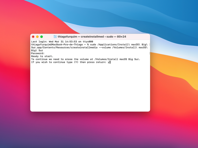 Crie um pendrive de instalação do Mac no Terminal - Captura de tela: Thiago Furquim (Canaltech)