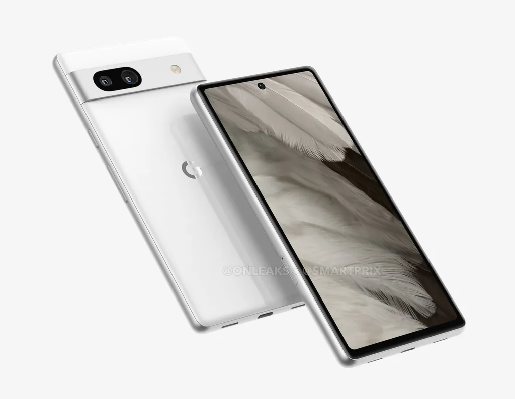 Pixel 7a terá visual do Pixel 7 com câmera dupla traseira, mas sensores menos potentes e tela de bordas mais grossas (Imagem: Reprodução/Smartprix)