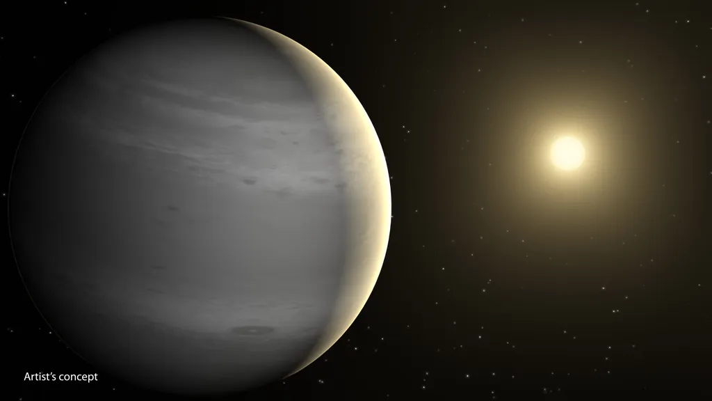 Representação de um exoplaneta com atmosfera rica em hélio (Imagem: Reprodução/NASA/JPL-Caltech)