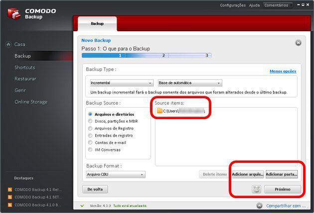 3 - Passo 1 da criação do backup - Comodo Backup 3 - Passo 1 da criação do backup - Comodo Backup