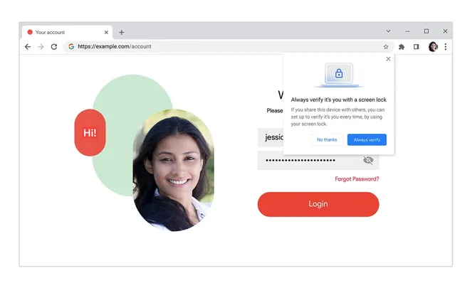 O Chrome vai oferecer integração com login por biometria em desktops e notebooks (Imagem: Reprodução/Google)
