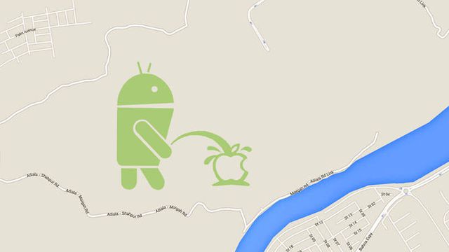 Imagem no Google Maps mostra Android urinando no logo da Apple
