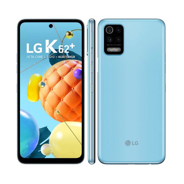 Smartphone LG K62+ Azul 128GB, Tela de 6.6”, Câmera Traseira Quádrupla, Android 10, Inteligência Artificial e Processador Octa-Core