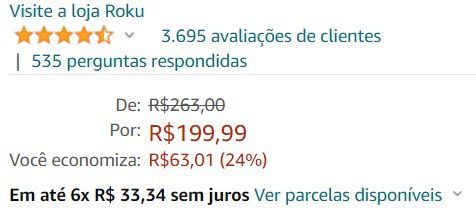 Confira o preço do Roku Express na Amazon (Imagem: Captura de tela/Amazon)