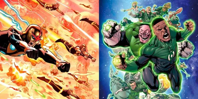 Tropa Nova, da Marvel Comics, e Tropa dos Lanternas Verdes, da DC Comics (Imagem: Reprodução/Marvel Comics/DC Comics)