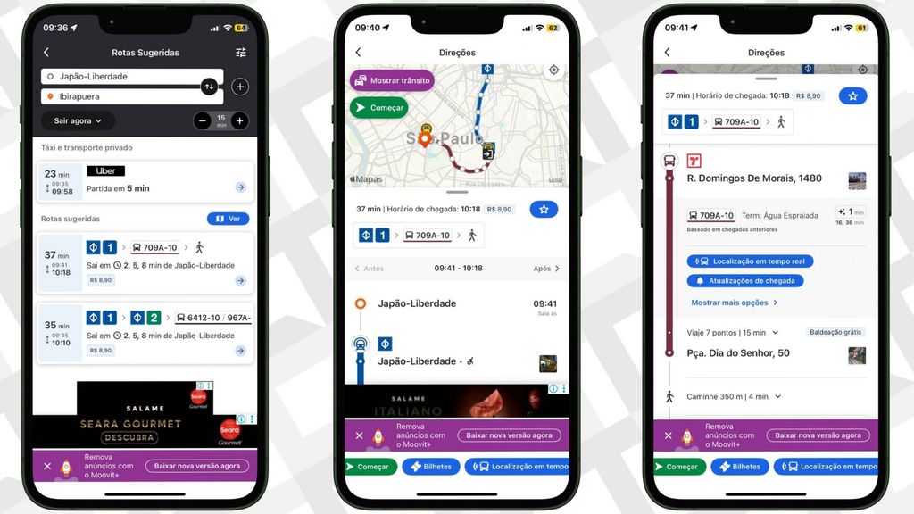 Moovit app funções de monitoramento do onibus em tempo real captura de tela