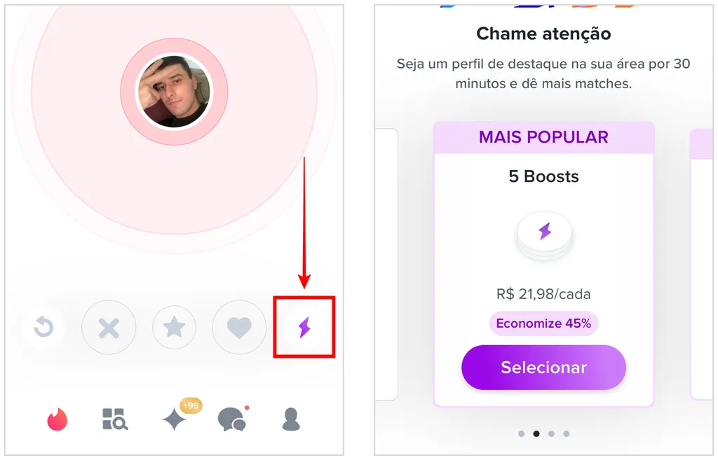 Como comprar boosts no Tinder (Captura de tela: Caio Carvalho)