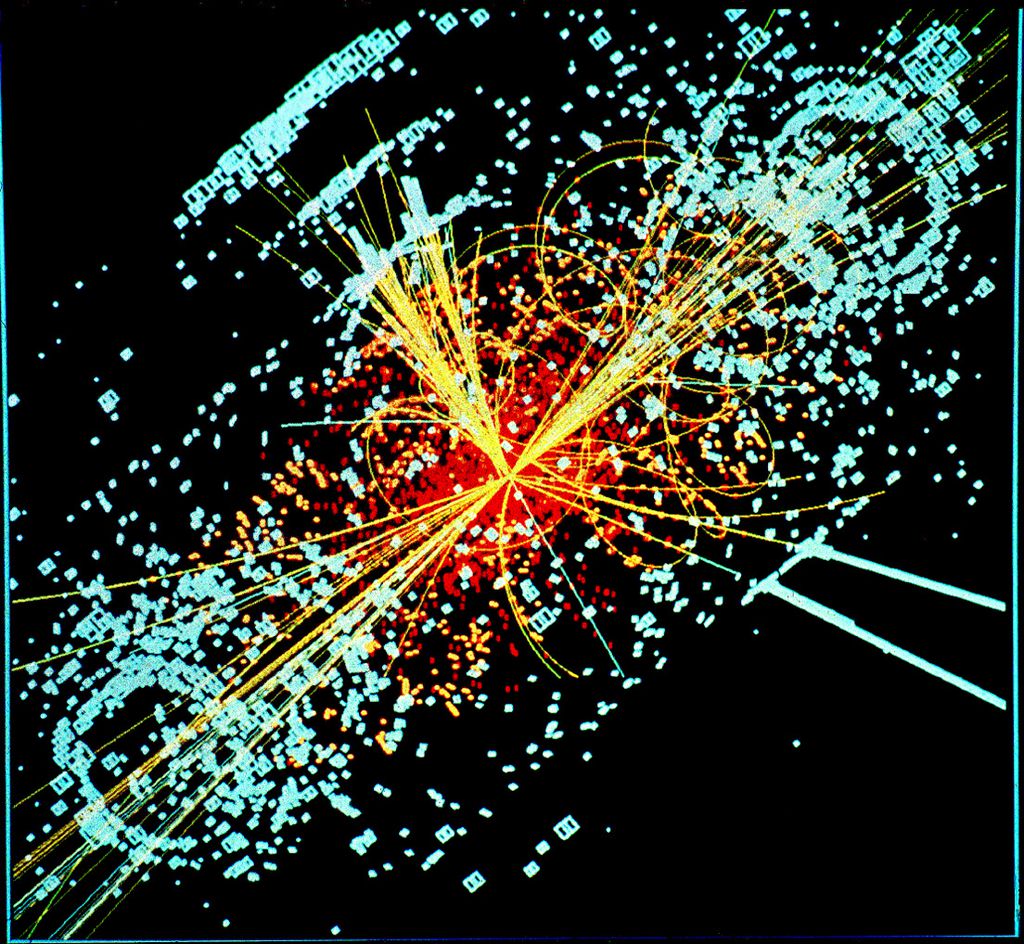 Evento simula o aparecimento do Bóson de Higgs (Imagem: Reprodução/Lucas Taylor/CERN)