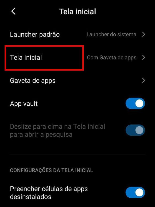 Selecione Tela Inicial para ir para a gaveta de apps (Imagem: Guadalupe Carniel/Captura de tela)