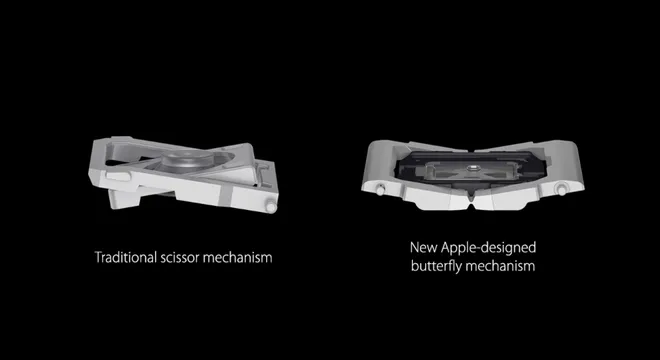 As teclas butterfly da Apple prometiam melhor digitação, mas apresentaram problemas graves que levaram a um grande processo coletivo contra a empresa (Imagem: Reprodução/Apple)